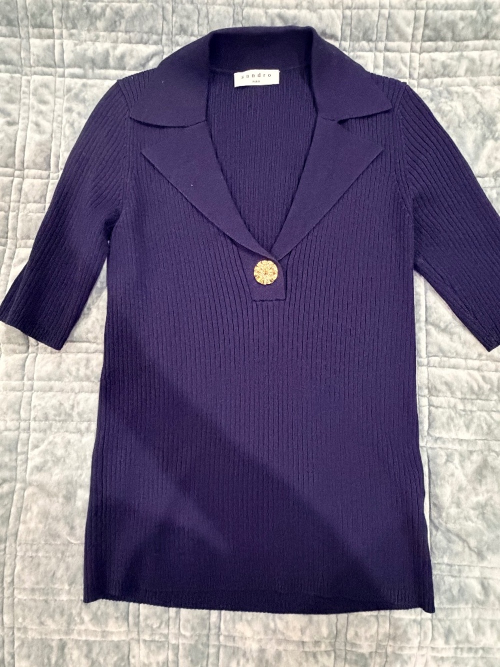 Sandro BNWOT Navy Ribbed Polo Shirt - Size FR1/ US4